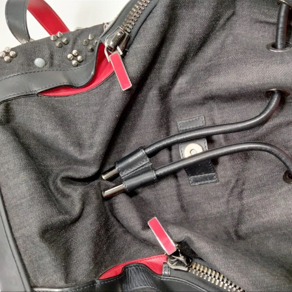 Christian Louboutin Studded Black denim and Red Backpack - Picture 9 of 11